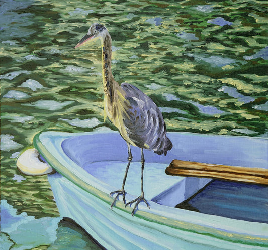 Heron in Portofino by SJ Lines, original oil painting for sale on Hartello