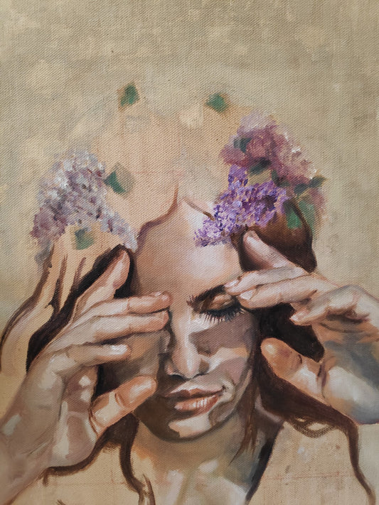 The Lilas by Irma Veiga Schmitz, original figurative oil painting available to buy on Hartello